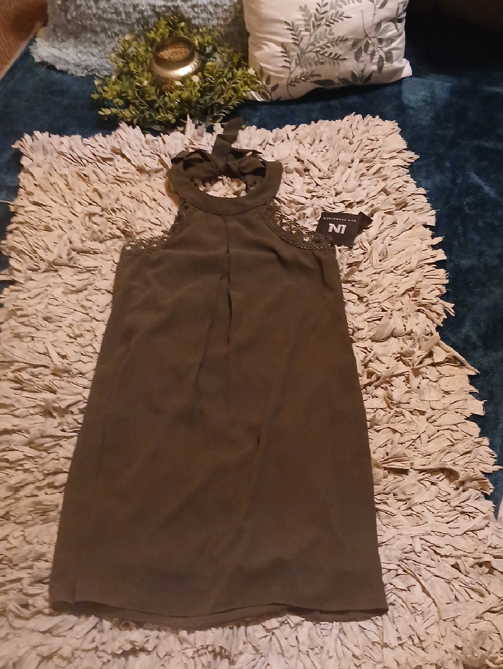 I.N. San Francisco Olive Green Halter Neck Dress